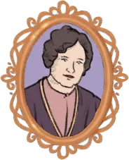 Portrait de Jennie Butchart dessiné dans un médaillon sculpté de couleur orangée.