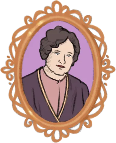 Portrait de Jennie Butchart dessiné dans un médaillon sculpté de couleur orangée.